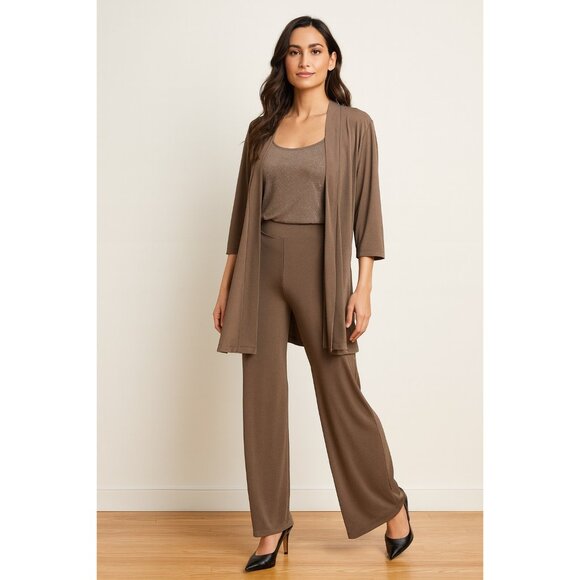 R&M Richards Size 14W Womens 3/4 Sleeve Brown Sparkle Pantsuit - Picture 7 of 16